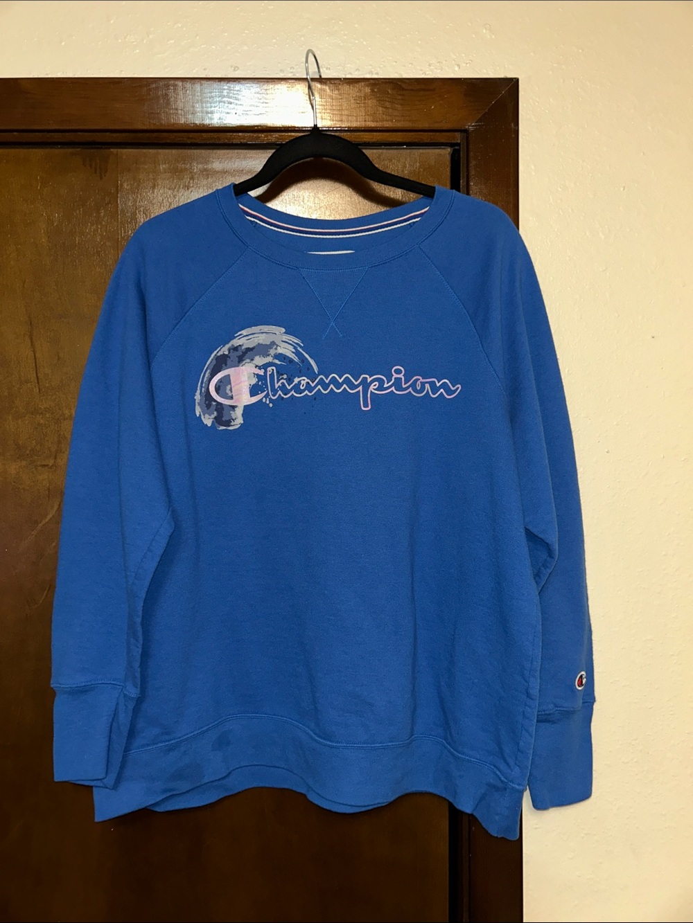 Champion Blue Crewneck Sweatshirt with Script Logo